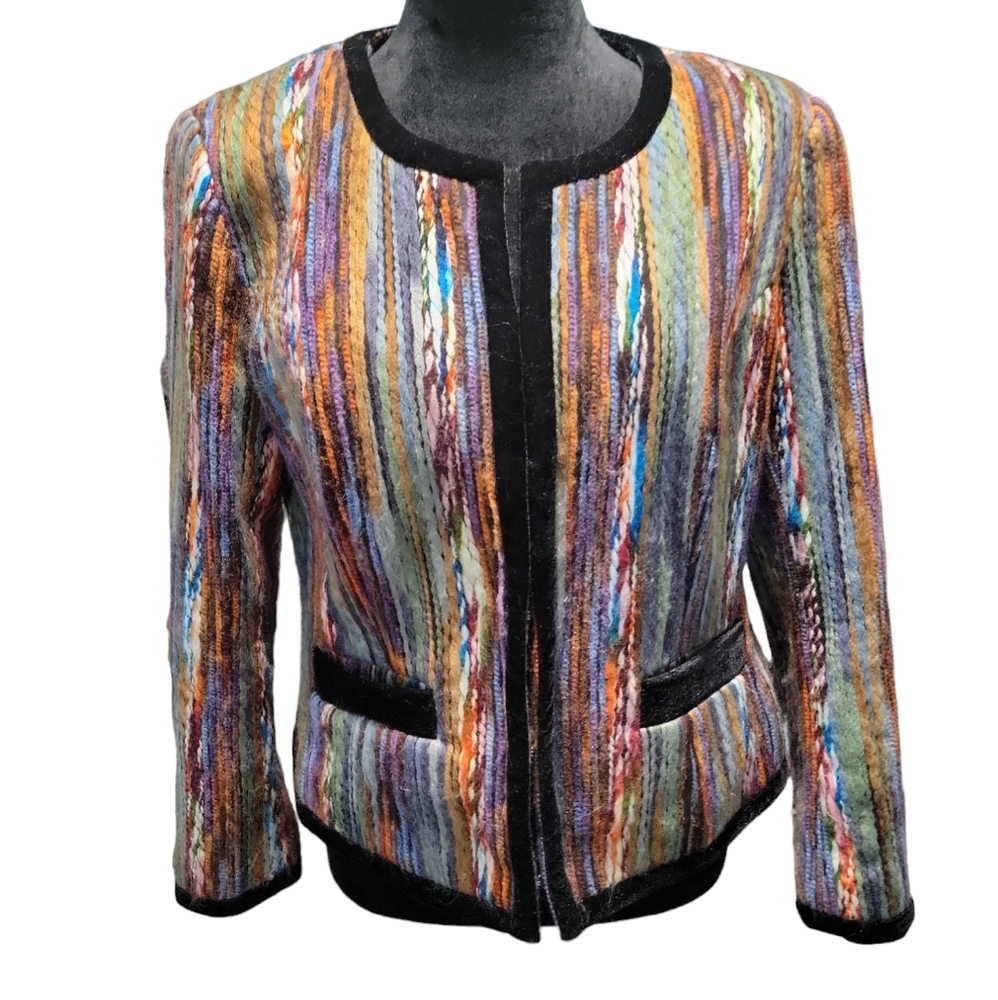 Katherine New York Blazer Yarn Woven Multicolored BOHO Size PL